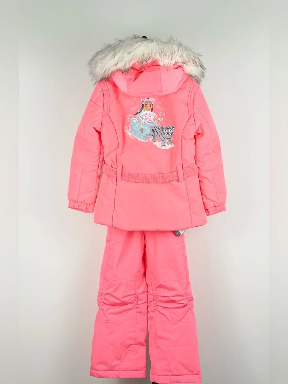 Poivre Blanc Girls Ski Jacket and Overall/Bib Ski Pants Set, Punch Pink, Size 7